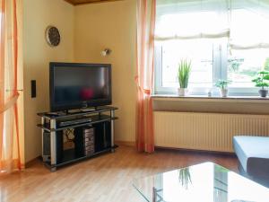 a living room with a television and a window at Ferienwohnung Urban in Bestwig
