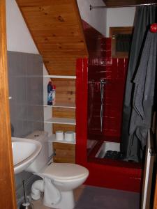 La petite salle de bains est pourvue de toilettes et d'un lavabo. dans l'établissement Gîtes Vallouise Ecrins, à Vallouise