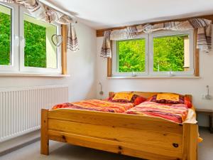 - une chambre avec un lit et 2 fenêtres dans l'établissement Attractive apartment in R beland in the Upper Harz, à Elbingerode