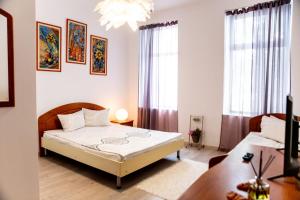 - une chambre avec un lit et un bureau dans l'établissement Pensiunea Lms, à Brăila