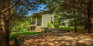 a house in the middle of a yard with trees at Hawk Valley Retreat & Cottages in Galena