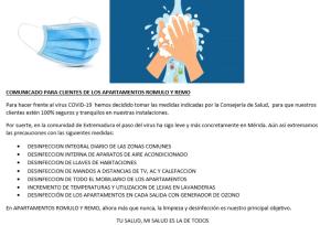 een flyer met een foto van iemand die zijn handen wast met een masker bij APARTAMENTO ROMULO Y REMO-ROMULO in Merida