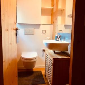 a bathroom with a toilet and a sink at My Tiny Moos - Exklusiver Urlaub im Tiny House in Annenheim