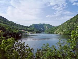 un río en medio de un valle con montañas en Nautica Bahna, en Orşova