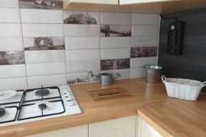 a kitchen with a stove and a counter top at L'appart in La Chapelle-de-Brain