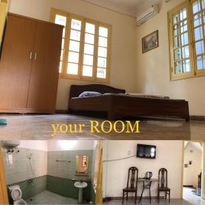 Habitación con 1 cama y 1 habitación con baño. en Green Homestay, en Hanói