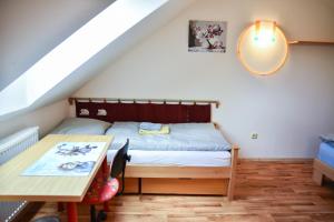 1 dormitorio con cama, escritorio y mesa en Penzion Čas, en Český Rudolec