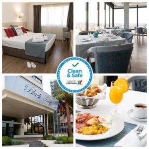 a collage of photos of a hotel room with a bed and breakfast at Hotel Black Tulip - Porto Gaia in Vila Nova de Gaia