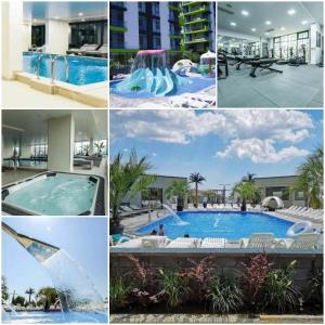 a collage of photos of a swimming pool at Mamaia Nord - Apartament Beach Resort in Mamaia Sat/Năvodari