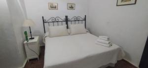 カサジャ・デ・ラ・シエラにあるLa Cartuja de Cazallaのベッドルーム(白いベッド1台、ランプ付)