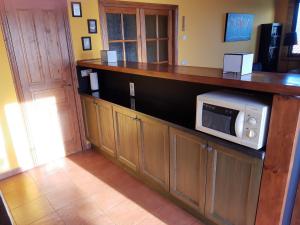a kitchen with a counter with a microwave on it at Vistas al Sueve in Colunga