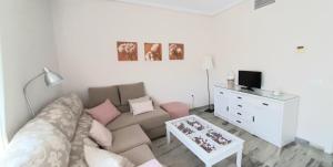 a living room with a couch and a tv at Apartamento Realengo Sevilla in Seville