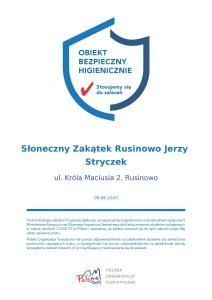 Sertifikatas, apdovanojimas, ženklas ar kitas apgyvendinimo įstaigoje Sloneczny Zakatek Rusinowo Jerzy Stryczek matomas dokumentas