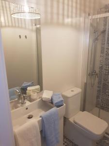W łazience znajduje się umywalka, toaleta i prysznic. w obiekcie APT 6 - Apartamento en la playa de El Palo w Maladze