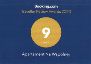 Certyfikat, podpis lub inny dokument wystawiony w obiekcie Apartament Na Wspólnej
