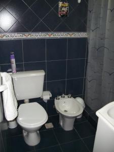 Delicias II في بوينس آيرس: حمام من البلاط الأزرق مع مرحاض ومغسلة