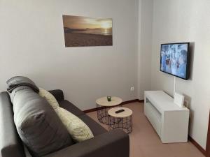 sala de estar con sofá y TV en Apartamento Playa de Coira II, en Portosín
