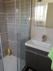 y baño con lavabo y ducha acristalada. en Apartment Mery, en Trogir