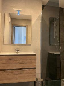 La salle de bains est pourvue d'un lavabo et d'un miroir. dans l'établissement Apartment Bel-Air, à Knokke-Heist