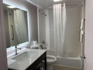 a bathroom with a sink and a toilet and a shower at Motel 6 Rockford, Il in Rockford