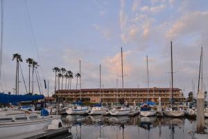 a group of boats docked in a marina with a building at Holiday Inn Express Hotel & Suites Ventura Harbor, an IHG Hotel in Ventura