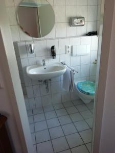 a bathroom with a sink and a toilet at Pension Breidbach in Ensch