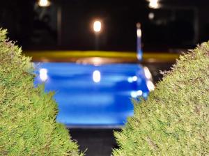 a blue pool in the middle of two bushes at Korakas Beach in Rodakino