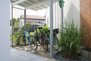 um grupo de bicicletas estacionadas sob um edifício em FeWo Bayha "Lerchenhaus" em Langenargen