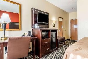 um quarto de hotel com uma cama, uma secretária e uma televisão em Quality Inn Texas City I-45 em Texas City