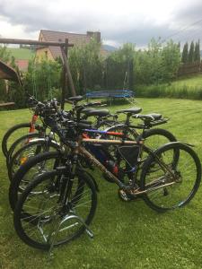 a group of bikes parked in the grass at Willa Uroki Spisza in Łapsze Niżne