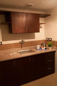 eine Küche mit einer Spüle und einer Arbeitsplatte in der Unterkunft Elite Residence & Aqua Park in Ain Suchna