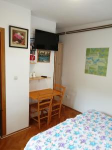 a bedroom with a bed and a table and a desk at House Osana in Grabovac
