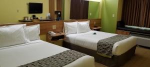 a hotel room with two beds and a television at Microtel Inn & Suites by Wyndham Delphos in Delphos