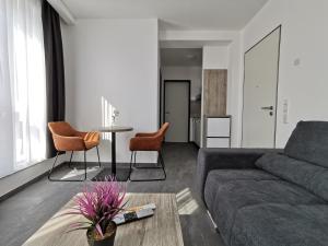 - un salon avec un canapé et une table dans l'établissement HP Apartments, à Neu-Ulm