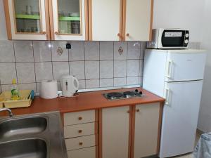 a small kitchen with a white refrigerator and a sink at Apartmani nana in Starigrad-Paklenica +17 photos