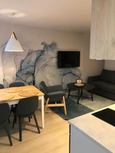 Televízia a/alebo spoločenská miestnosť v ubytovaní Apartamenty Stary Rynek 25 Oficyna Toruń