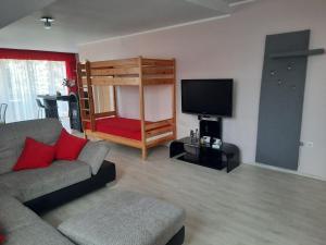 TV a/nebo společenská místnost v ubytování Fitt Apartman