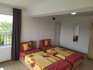 - une chambre avec 2 lits et une fenêtre dans l'établissement Villa Savovi, à Varna