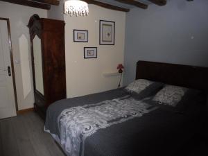 a bedroom with a bed and a chandelier at Chambre d'hôtes des 3 ifs in Vernot