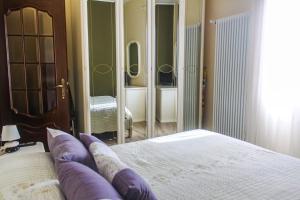 マリーナ・ディ・アンドーラにあるLa Maison Des Bouganvillesのベッドルーム(ベッド1台、大きな鏡付)