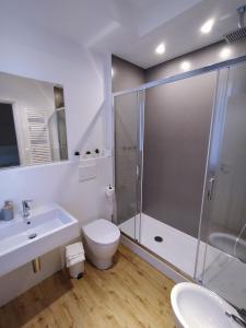 a bathroom with a shower and a toilet and a sink at Seabed superior rooms in Termoli