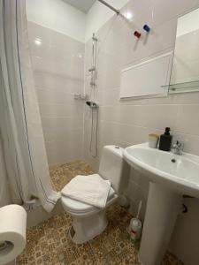 a bathroom with a toilet and a sink and a shower at Solnechniy Piter in Saint Petersburg