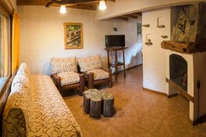 a living room with a couch and a fireplace at Cabañas Arique in San Martín de los Andes