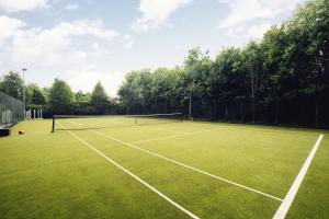 um campo de ténis com uma rede num campo verde em Castledillon Forest Lodge em Armagh