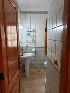 La petite salle de bains est pourvue d'un lavabo et de toilettes. dans l'établissement Apartment Izcague Castilla, à Lomito Fragoso y Honduras