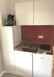 Kuchyň nebo kuchyňský kout v ubytování Kaiser - Ferienwohnungen Dreiburgenblick