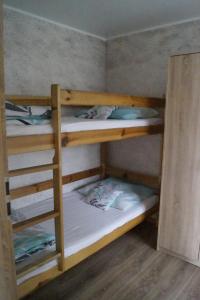 a couple of bunk beds in a room at Domki u Piotrusia in Żarnowska