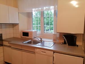 a kitchen with a sink and a microwave at Hof Zaunfranzl in Stubenberg