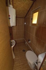 a small bathroom with a toilet and a window at Ethno Village Koljeno Camp & Bungalows in Andrijevica