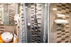 a bathroom with a shower with a toilet and a sink at The Originals Boutique, Hôtel Neptune, Berck-sur-Mer in Berck-sur-Mer